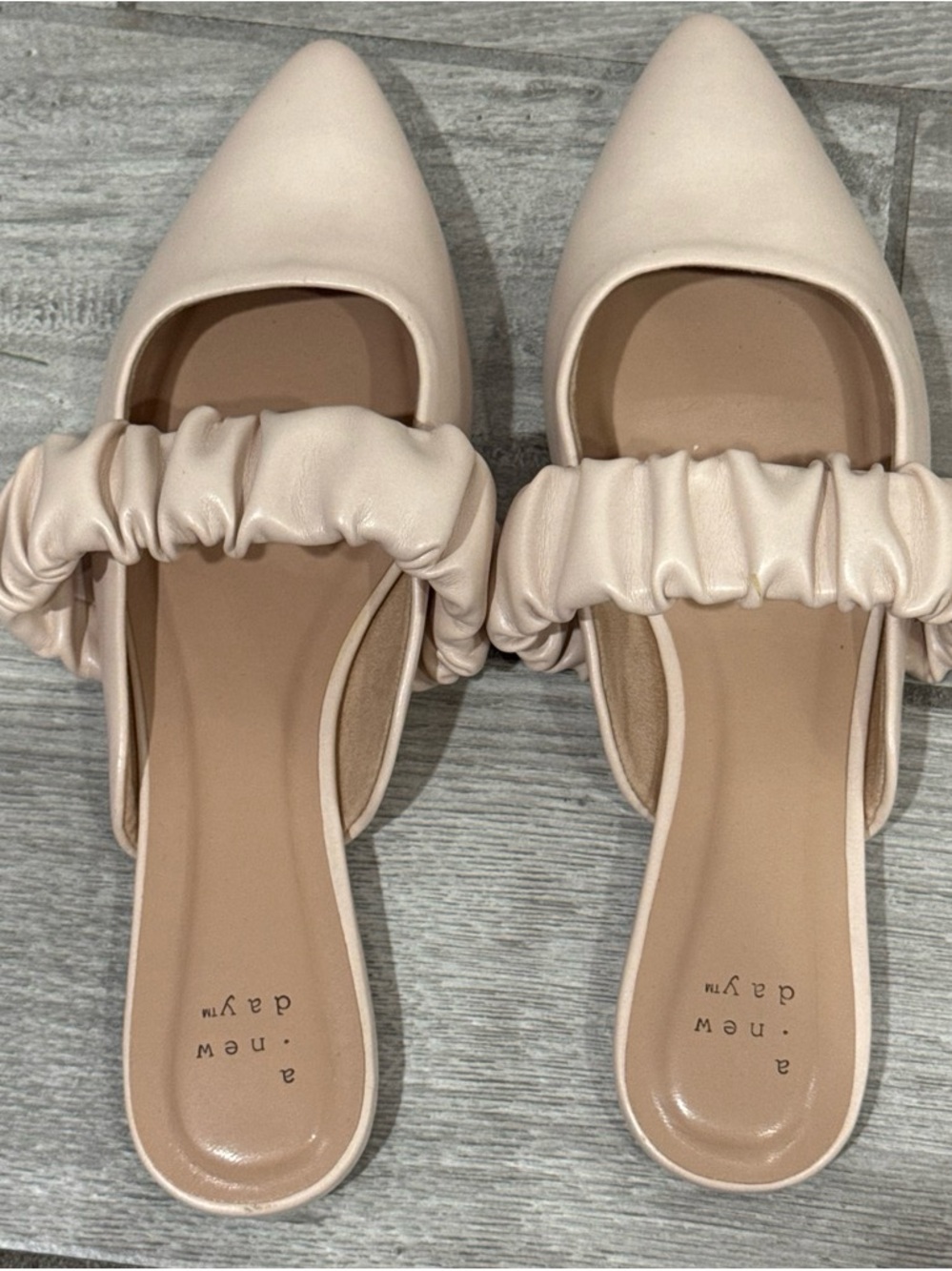 a new day Blush Ruched Strap Pointed Toe Mules
